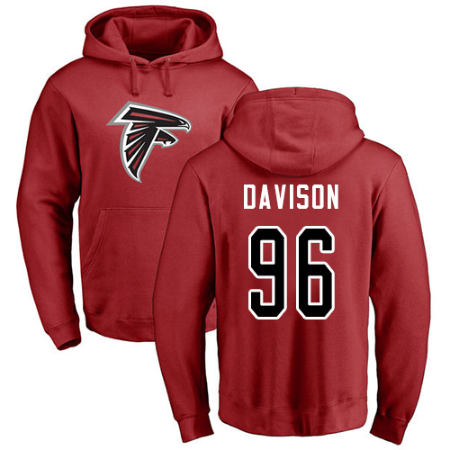 Atlanta Falcons Men Red Tyeler Davison Name And Number Logo NFL Football #96 Pullover Hoodie Sweatshirts